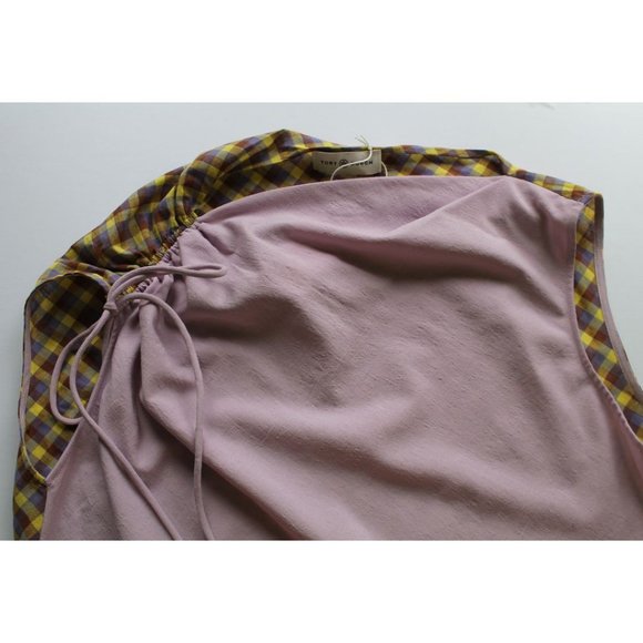 Tory Burch Veronica Plaid Ruched Top Mallow Pink Size 8 - Picture 9 of 11